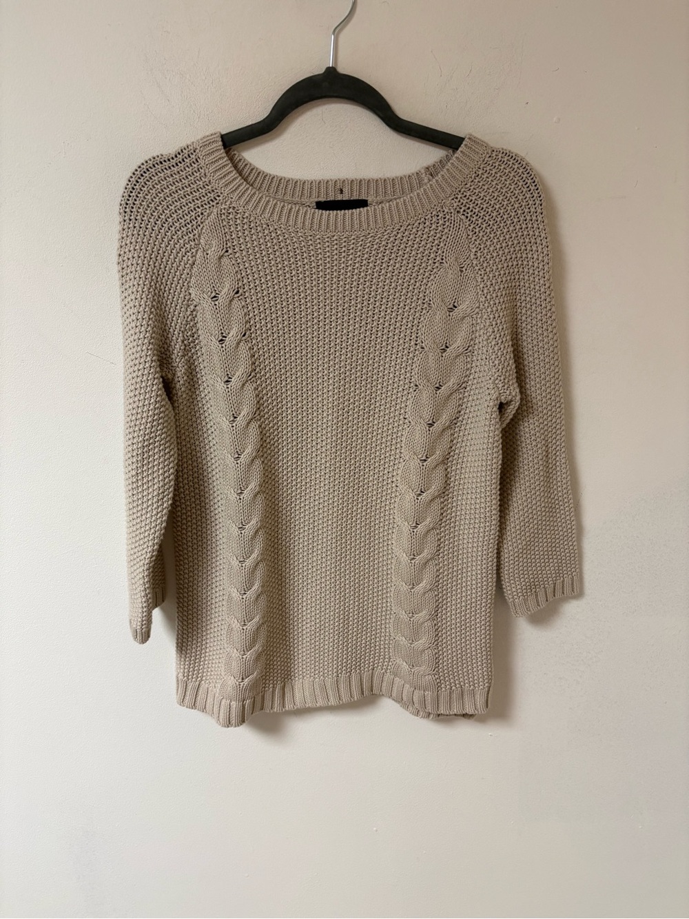 Cynthia Rowley Cable Knit Button Back Sweater Beige Medium
